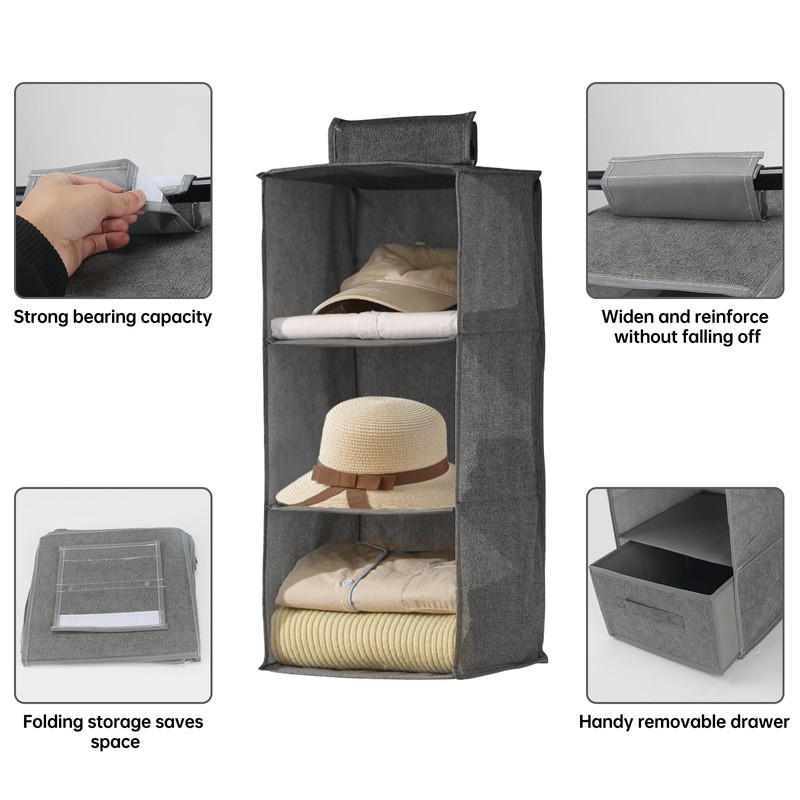 FALSKT Wardrobe Hanging Storage with Removable Drawer 3 Shelves Hanging