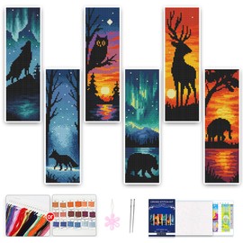 JOZYSH - Kit de 6 marcadores de punto de cruz, diseño de crepúscula, con patrones de animales, kit de marcadores de bordado estampado, kit de marcadores de punto de cruz, kits de punto de cruz, con