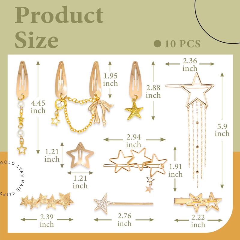YAEISM 10PCS Gold Hair Clips Dangle Star Hair Clips Metal