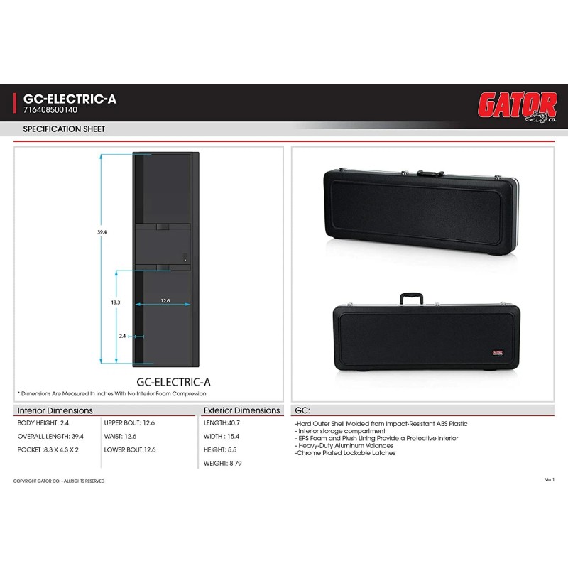 Gator Deluxe ABS Molded Electric Guitar Case for Telecaster and