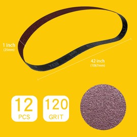 1 x 42 Inch 120 Grit Sanding Belt | Premium Aluminum Oxide Sanding Belt | Premium Sander Sandpaper – 12 Pack