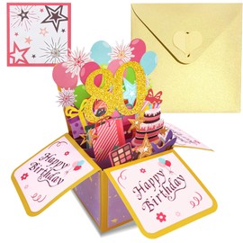 COSORO Pink Gold Pop Up 80th Birthday Card for Women Her 80 Years Birthday Gifts,Female 80th Birthday 3D Pop-Up Greeting Card with Note and Envelope for Daughter Mom Grandma Wife Sister Friend Partner
