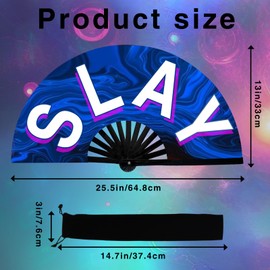 dmjuncong Large Folding Hand Rave Fan,Clack Handheld with Fan Bag,for Line Dancing,Music Festivals,Carnival,Rainbow Outfits,Disco,Neon, Glow Party Decorations Supplies.SLAY