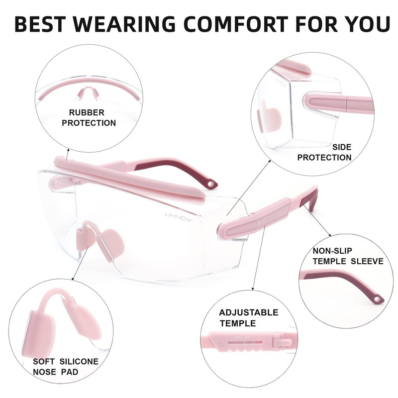 UKNOW Safety Goggles Over Glasses, Anti Fog Safety Glasses with