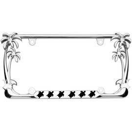 Turtle Animal Palm Tree Design Chrome Metal Auto License Plate Frame Car Tag Holder