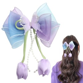 Tulip Flower Hair Bows, Gradient Butterfly Clips, Summer Hair Accessories