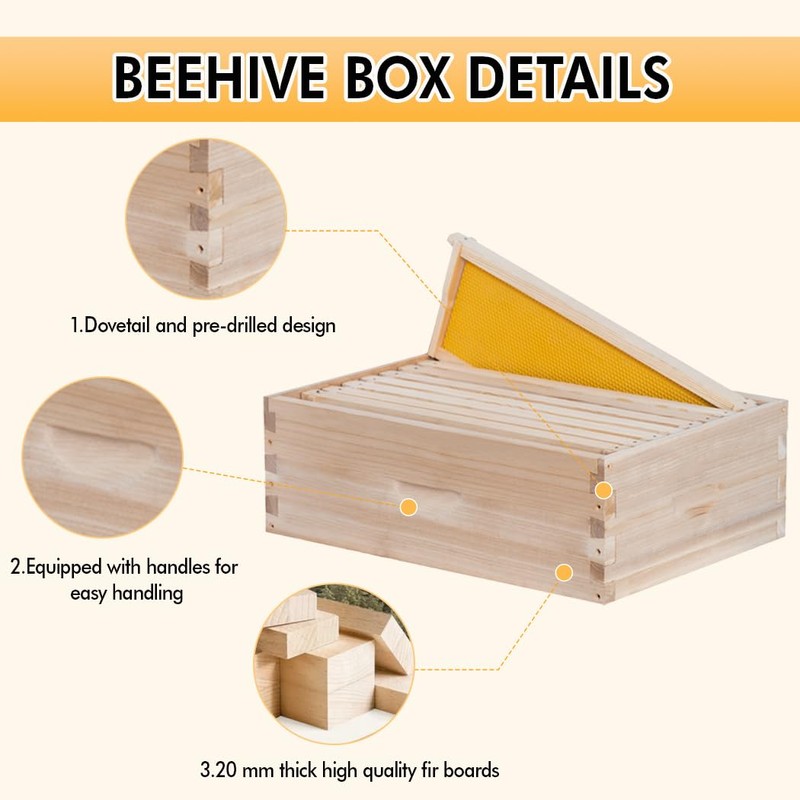 POLLIBEE 8 Frame Super Bee Hive Box, Langstoth Honey Super