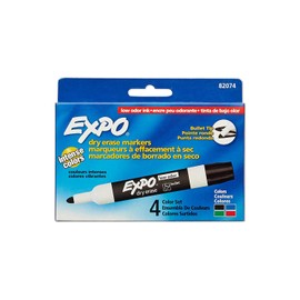 EXPO 82074 Low-Odor Dry Erase Markers, Bullet Tip, 4 Assorted Colors (Black, Blue, Green and Red), 4 Blisters of 4 Markers Each, Total 16 Assorted Color Markers