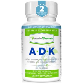Power By Naturals ADK Vitamin Supplement - High Potency Blend of VIT A D3 K2 Vitamin 5000 iu - Support Bone, Heart & Immune Health - 60 Capsules (2 Month Supply)