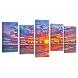 Kreative Arts - 5 Pieces Modern Canvas Painting Wall Art Colorful Sunset Over Ocean on Maldives Seascape Picture Print On Canvas Giclee Artwork For Wall Decor (Medium Size : L 40'' x H 22'')