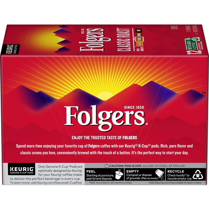 Folgers Classic Roast Medium Roast Coffee, 12 K Cups for