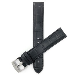 Hamilton 24mm Triple Extra Long (XXXL) Leather Watch Band for Hamilton Jazzmaster - Black / Silver Buckle