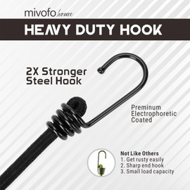 Bungee Cords with Hooks, 4 Pack Heavy Duty Outdoor Bungee Straps with 90lb Load Capacity Metal Hook, Strong UV-Resistant Bungees (12" Black)
