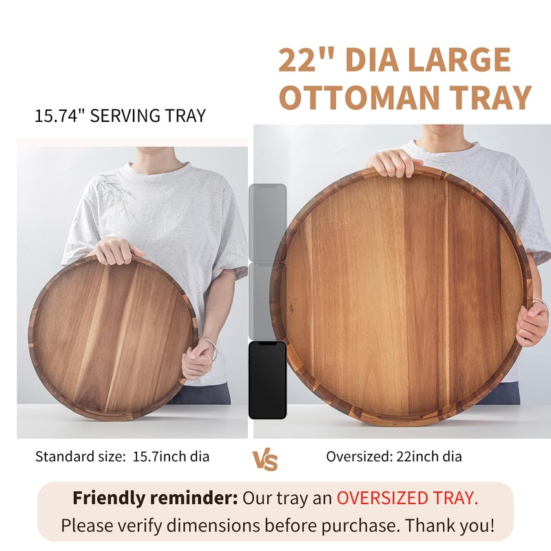Decent Vrvege Extra Large Round Ottoman Coffee Table Tray, 22"