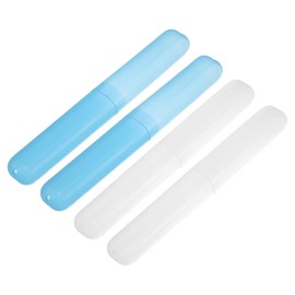 VOCOSTE 4 Pcs, Toothbrush Travel Case, Plastic, Lightweight Traveling Toothbrush Holders Case, for Travel Business, White Blue, 7.48"x1.06"