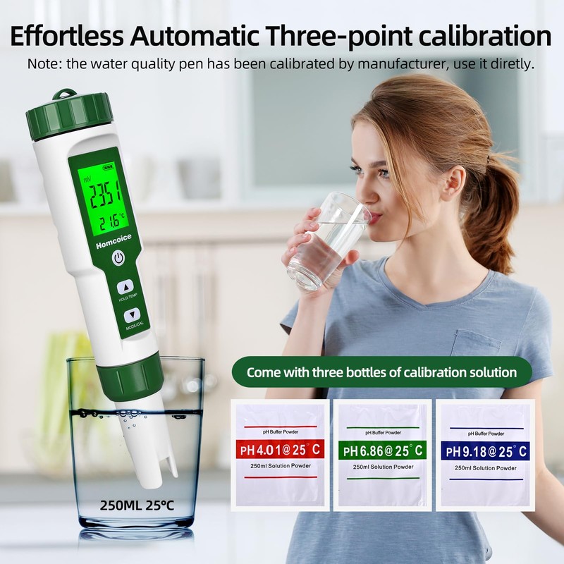Homcoice PH Meter 4 in 1 pH H2 ORP Temperature