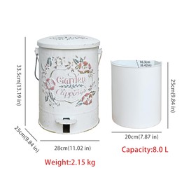 Z&Z ornamentorum Outdoor Small Trash Can with Lid Dog Poop Trash Can Outside for Kitchen Park Garden and Pedal Round Touchless Garbage with Flower and Bird Patterns