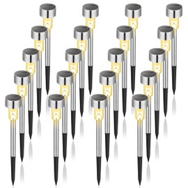 GIGALUMI Solar Lights Outdoor Waterproof, 20 Pack, Stainless Steel LED Solar Garden Lights for Patio, Lawn, Yard and Landscape,Garden Decor Patio Decor, Warm White