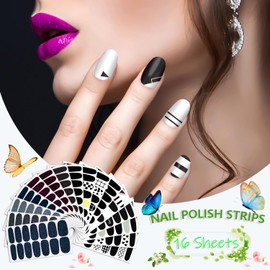 SILPECWEE 16 Sheets Black Nail Wraps Stick on Nail Polish Strips Gel Nail Strips Self Adhesive Nail Polish Stickers Solid & Glitter Fingernail Sticker Nails for Women Manicure Design with Nail File