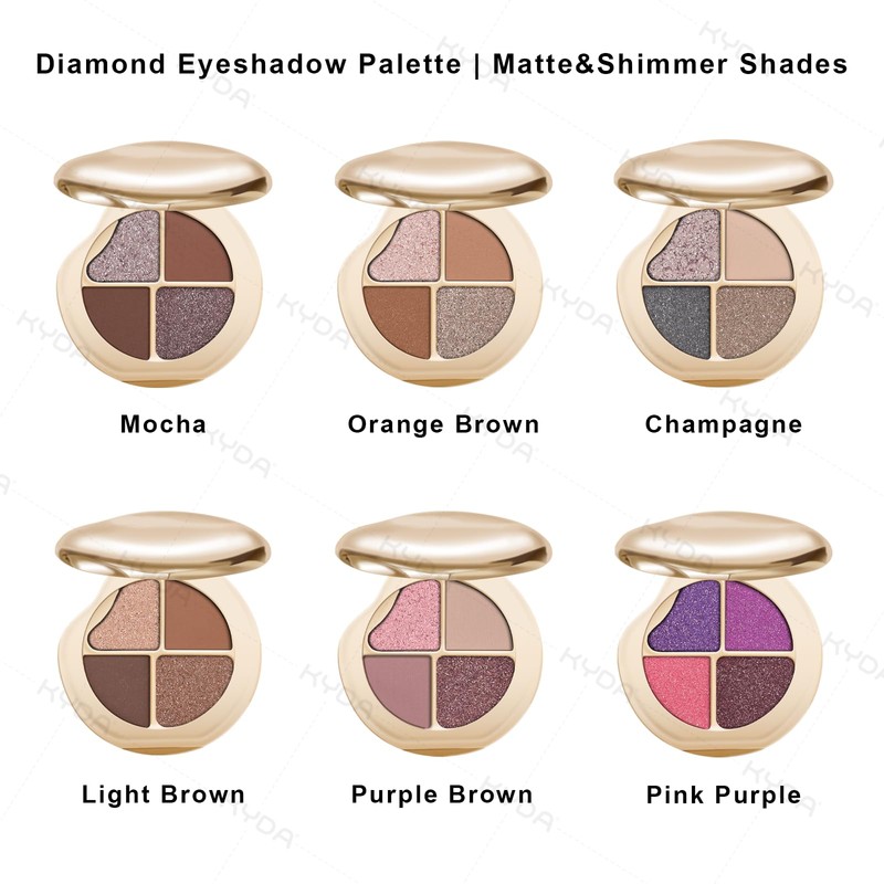 4 Colors Eyeshadow Palette, Neutral Brown Matte Eyeshadow, Pearl Metallic