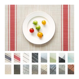SUMYMERY Placemats Set of 6 Vinyl/Plastic Woven Place Mats for Kitchen Table Indoor/Outdoor Washable Placemat Wipeable Dining Table Mats (Khaki Red,6)
