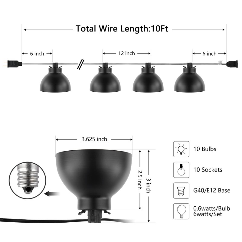 SAFAVIEH Lighting Collection Claudie Black 10-Foot LED Outdoor String Lights