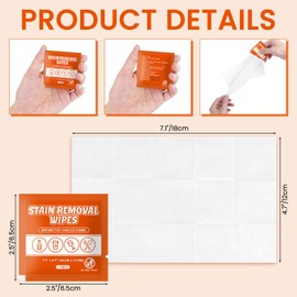 Stain Remover Wet Wipes Bulk, Individual Wrapped Clothes Portable Travel Messy Eater Cleaning Laundry Stain Removal Wipes Pocket Size for Clothing Fabric/Shoes/Wine/Fast Food 7.1 x 4.7 Inch(Orange200)