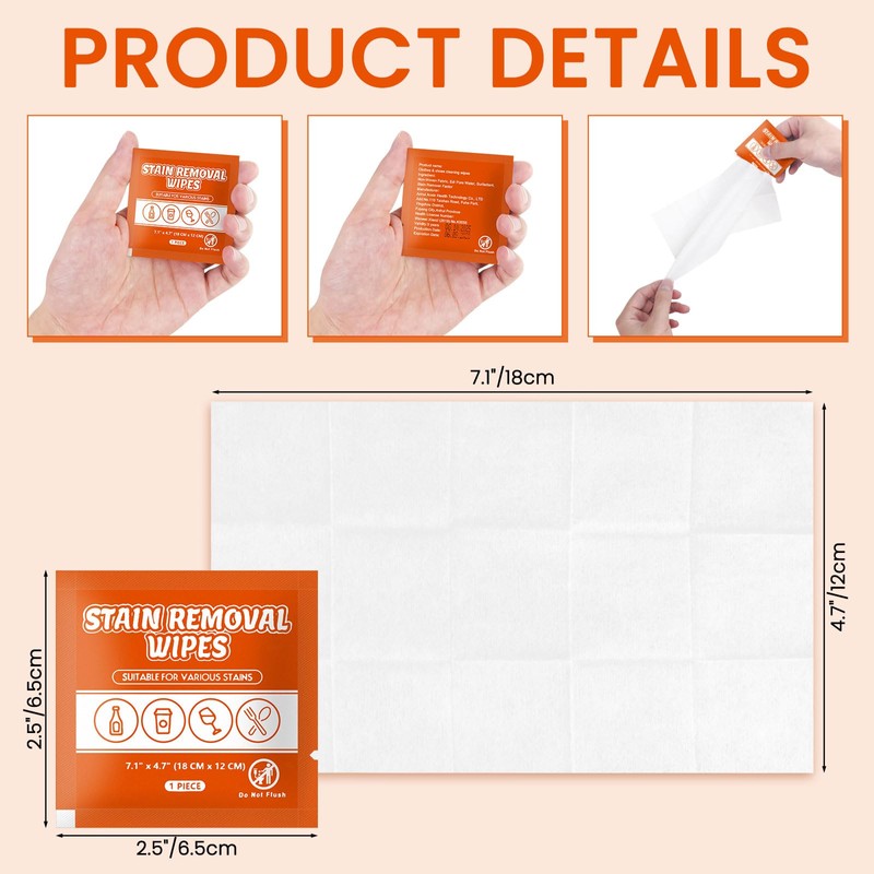 Stain Remover Wet Wipes Bulk, Individual Wrapped Clothes Portable Travel