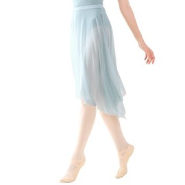 Daydance Light Green Women Ballet Skirts Pull on Sheer Mesh Asymentrical Dance Skirts 22.5 inches Length (Below Knee)