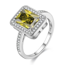 Uloveido Square Ring with Stones Wedding Rings for Women Silver Color Cubic Zirconia Jewellery Y3250-Silver-Green-8