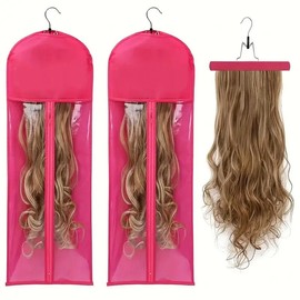 YMSGIRL Wig Storage Bags With Hangers – Dustproof, Water-Resistant & Portable – Wig Organizer For Salon & Travel, Space-Saving Design, Lightweight - Color & Number: Two Pink Wig Storage