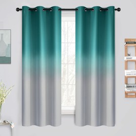 Yakamok Light Blocking Gradient Color Curtains Teal Ombre Blackout Curtains Room Darkening Thermal Insulated Grommet Window Drapes for Living Room/Bedroom (Teal, 2 Panels, 42x63 Inch)