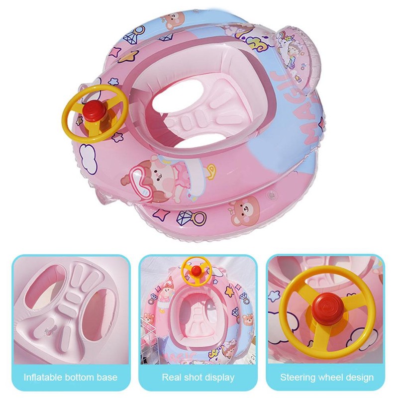 Baby Pool Float with Safety Seat Steering Wheel Cartoon Inflatable