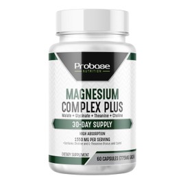Probase Nutrition Magnesium Complex Plus with Magnesium Malate, Glycinate, L-Theanine, and Choline High Absorption Formula 60 Capsules 30-Day Supply