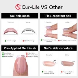 Curvlife Soft Gel Press On Nails Kit - 30pcs Red Ombre Full Cover False Nail Tips Designs, Fake Nail with Nail Glue - Easy Application Nail Accessories for Women