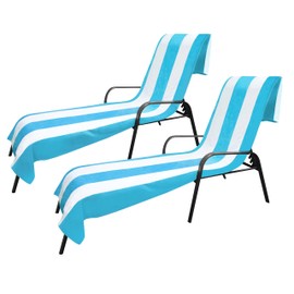 Superior Cabana Cotton Lounge Chair Cover, Outdoor Towel/Chaise Furniture Covers, Terry Cloth, Beach, Spa, Swim Accessories, Pool Chair Cover, Soft, Quick Drying, 32" x 102", Set of 2, Turquoise