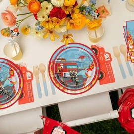 BACH AND BOUJEE 40 Stück Feuerwehr Partygeschirr Feuerwehrmann Partyteller Feuerwehr Geburtstag Feuerwehr Party Deko Kindergeburtstag Servietten