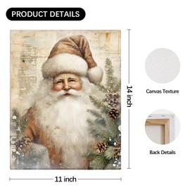 DSHFG Vintage Christmas Wall Art Decor, Retro Christmas Santa Trees Wall Decor Canvas Set of 3, Retro Christmas Decorations for Home Kitchen Bedroom Bathroom Living Room, 14x11 Inch Framed
