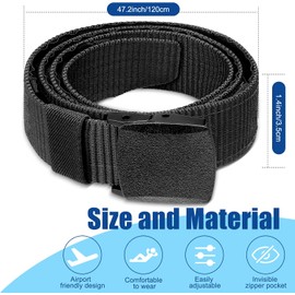 Eurzom 2 Cinturones de Dinero de Viaje para Hombres con Compartimento Secreto Cinturón Antirrobo Seguro para Efectivo Cinturón de Nailon de Seguridad Tipo Billetera con Hebilla de Plástico Negro Café