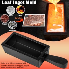 100 oz Troy Ounce Gold Bar Loaf Cast Iron Ingot Mold Perfect for Custom Smelting Pouring Melting Casting Refining Gold Silver Copper Aluminum Brass Precious Metals