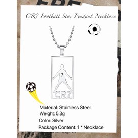 GAUEIOUR CR7 Football Star Pendant Necklace,Fashion Champions League Stainless Steel Label Necklace, Sports Trend Commemorative Necklace, Unisex Version, Jewelry Gift for Fans