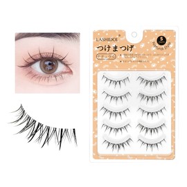 Lashidol False Eyelashes, Natural, Transparent Base, Handmade, Reusable, DIY at Home, For Daily Makeup, 5 Pairs, (Precious Idol)