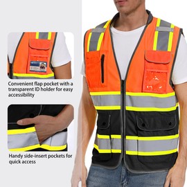 ArcRidge Reflective Safety Vest for Men and Women - High Visibility Construction Vest - Dual Tone Reflective Strips (Orange-Black, X-Large)