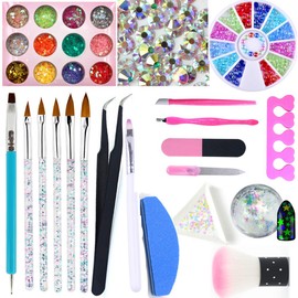 Yeslady Nail Art Rhinestone Starter Kit Glitter Sequin With Buffer File Tools Nail Set Professional Salon Manicure Brush 23pcs For Learner