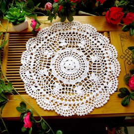 Janef White Handmade Crochet Doilies Cotton Table Cloth Lace Doilies Round Lace Tablecloths Crochet Placemat 10 Inches 2PC.