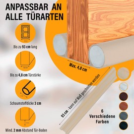 HOGARLAX® Draught Excluder for Doors - Bottom Door Seal & Door Bottom Seal - Door Seal with Protection Against Draughts, Cold & Noise - Door Air Stopper/Draught Stopper - Front Door & Room Door, up to