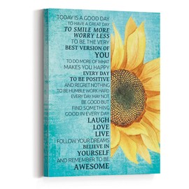 Today Is a Good Day to Have a Great Day Wall Decor,Inspirational Canvas Wall Art,Positive Quotes Wall Decor,Sunflower Wall Art for Home Office