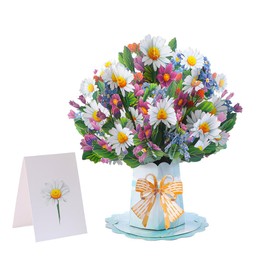 Pop Up Paper Flowers Greeting Card, 3D Daisy Bouquet, Birthday Gifts for Mum Grandma Wife Daughter Girlfriend Sister