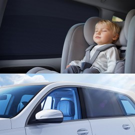 Nmoiss [2025 Upgraded] Car Window Shades for Baby[Ice Crystal Cooling Layer](2 Pack) UV-Blocker Cling Sun Shade 99% UV Protection Fit SUV/Sedan/Minivan | Roll Windows Down, Privacy Safe Small