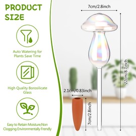 Zhehao 6 Pcs Non-Clogging Iridescent Ball Plant Watering Globes, Self Watering Planter Insert with Spikes, Automatic Glass Watering Bulbs for Indoor & Outdoor Plants(Laser,Mushroom)